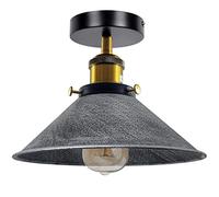 LEDSone Vintage Flush Mount Metal Ceiling Lighting 22cm Brushed Silver Conical Lamp Shade E27 Base Easy Fit Anti Rust Durable Semi Flush Ceiling Light Fitting for Kitchen Living Room with EPC A+ Bulb