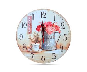 LEDSone Cafe Cup and Flowers Wall Clock Battery Powered Ticking Analog Numerals Art Round Shabby Chic Wall Clocks Decorative for Bedroom Living Room