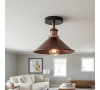 LEDSone Ceiling Lamp Fixture E27 Base Holder 22cm Rustic Red Conical Lampshade Semi Flush Ceiling Lighting for Bedroom Livingroom Kitchen Farmhouse Easy Fit Premoum Quality Anti Rust Durable Metal