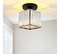 LEDSone Ceiling Lights Semi Flush K9 Crystal Chandelier Lamp with Metal Lampshade, E27 Black Ceiling Lighting, Modern Light Fittings for Kitchen Hallway Living Room Bedroom Hall Home Decoration