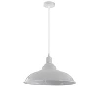 LEDSone Ceiling Pendant Light, 32cm White Metal Shade, Adjustable 95cm Cable, E27, 60W, Industrial Hanging Lamp, Kitchen Island Loft Lighting
