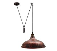 LEDSone Ceiling Pendant Light, 36cm Metal Wide Light Shade, Height Adjustable 2m Cable, Vintage Edison 60w E27 Bulb Base, Industrial Pulley Lighting, Island Lamp (Rustic Red Wide 36cm) (ENC4)