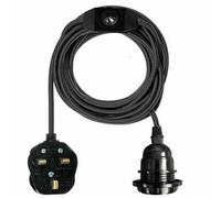 Ledsone Ceiling Pendant Lighting Fitting E27 Lamp Holder 2M Fabric Cable 3 Pin Plug With Dimmer Switch (Black)