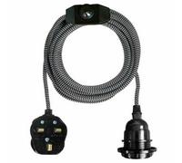 Ledsone Ceiling Pendant Lighting Fitting E27 Lamp Holder Hanging 2M Fabric Cable 3 Pin Plug With Dimmer Switch Black & White