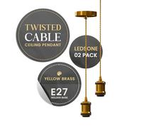 LEDSone Ceiling Rose Pendant Bulb Holder 2 Pack Yellow Brass 1m Braided Adjustable Cable with E27 Light Fitting lamp Holder for Kitchen Living Bedroom Dining Room Hallway Lighting