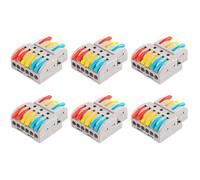LEDSone Compact Lever Wire Connector, Multi Way 3 In 6 Out Electrical Splicing Terminal Block, Quick Push Cable Connector for Lighting, Home & Electrical Wiring (3 in 6 out Conductor 6 Pack)