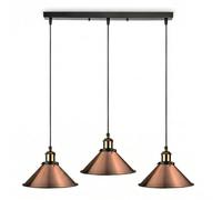 LEDSone Copper Modern 3 Head Pendant Light, Vintage Ceiling Bar Light Fitting, Adjustable Hanging Rope Light, E27 Socket Industrial Chandelier Lamp for Kitchen Dining Room Bar