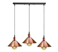 LEDSone Copper Modern 3 Head Pendant Light, Vintage Ceiling Bar Light Fitting, Adjustable Hanging Rope Light, E27 Socket Industrial Chandelier Lamp for Kitchen Dining Room Bar