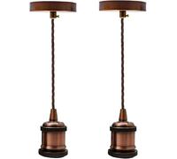 LEDSone Ceiling Rose Pendant Bulb Holder 2 Pack Copper 100 cm Braided Adjustable Cable With E27 light fitting lamp holder For Kitchen Living Bedroom Dining Room Hallway Lighting