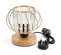LEDSone Crystal Table Lamp with Gold Cage & Wooden Base Bedside Light 15cm