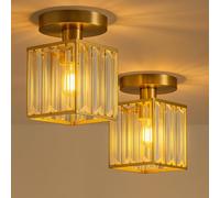 LEDSone 2 Pack Crystal Chandeliers Ceiling Light Modern Ceiling Lighting Fixtures Semi Flush Mount Gold Ceiling Light for Bedroom Kitchen Dining Room Hallway Bathroom Gold