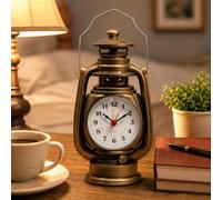 LEDSone Decorative Table Clock Kerosene Lamp Alarm Clock, Yellow Brass Bedside & Desk Clock Battery Operated Timepiece for Bedroom, Living Room & Office - Rustic Home Décor & Gift for Men