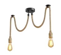 LEDSone Vintage Retro Industrial Hanging Hemp Rope Pendant Light Retro Ceiling Fitting with E27 Holder for Pub, Bar, Restaurants (2 Way Style II + Bulb)
