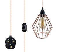 LEDSone DIY Industrial Plug in Pendant Light with Dimmer Switch Hanging Lamp Kit Power Cord Metal Cage Ceiling Chandelier Lighting Fixtures for Home, Kitchen, Living Room, Bedroom, Garage - 2m
