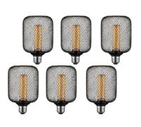 Ledsone E27 5W Led Metallic Glow Spiral Cylinder Bulb Black Metal Cage 2700K Warm White 6 Pack