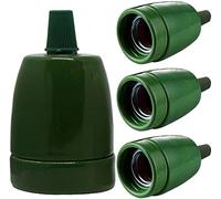 LEDSone E27 Adapter Lamp Holder, 4PCS E27 Light Bulb Holder Solid Screw E27 Socket Bulb Lamp Base Porcelain Ceramic Holder with Cord Grips (Green)