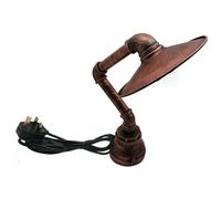 LEDSone Water Pipe Table Lamp, Retro Industrial Steampunk Metal Water Pipe Lighting with Flat Lampshade, Plug-in Bedside Lamp for Living Room, Bedroom, Study Room (Rustic Red)