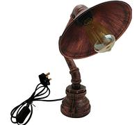 LEDSone E27 Bedside Table Lamp Rustic Red 18cm Flat Shade Desk Lamp On-Off Switch 3-Pin Plug Metal Led Smart Lamps Perfect Light for Bedroom, Guest Room, Living Room, Office