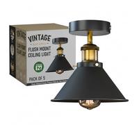 LEDSone E27 Ceiling Lights Metal Flush Mount Ceiling Lamp for Living Room, Bedroom, Kitchen, Dining Room Vintage Flush Mount Lighting 18cm Brushed Brass Conical Shade Lighting Without Bulb (5 Pcs)