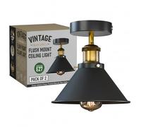 LEDSone E27 Ceiling Lights Metal Flush Mount Ceiling Lamp for Living Room, Bedroom, Kitchen, Dining Room Vintage Flush Mount Lighting 18cm Brushed Brass Conical Shade Lighting Without Bulb (2pcs)