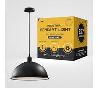 LEDSone E27 Ceiling Pendant Light Fixtures 40cm Metal Black Dome Shades Retro Industrial Hanging Lamp for Living Room Bedroom Kitchen Restaurant Loft Coffee Bar