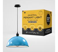 LEDSone E27 Ceiling Pendant Light Fixtures 40cm Metal Blue Dome Shades Retro Industrial Hanging Lamp for Living Room Bedroom Kitchen Restaurant Loft Coffee Bar