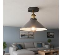 LEDSone E27 Flush Ceiling Light with Grey 22cm Cone Lampshade Easy Fit Premium Quality Metal Industrial Semi Flush Mount Ceiling Lighting for Bedroom, Kitchen, Livingroom with EPC A+ Bulb