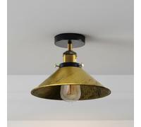 Vintage Ceiling Lighting with E27 Lamp Holder 22cm Yellow Brass Conical Lampshade Easy Fit Premium Quality Anti Rust Durable Metal Flush Ceiling Light for Living Room Kitchen Hallway With EPC A+ Bulb