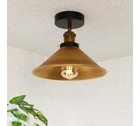 Vintage E27 Flush Ceiling Light with 22cm Yellow Brass Conical Lampshade Easy to Fit Durable Metal Premium Quality for Kitchen, Living Room, Bedroom, Hallway with EPC A+ Bulb