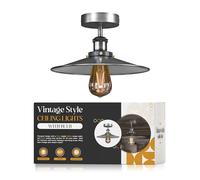 LEDSone E27 Flush Fitting Ceiling Light with 22cm Satin Nickel Lampshade Easy Fit Premium Quality Anti Rust Metal Semi Flush Mount Ceiling Lighting for Kitchen, Bedroom, Livingroom EPC A+