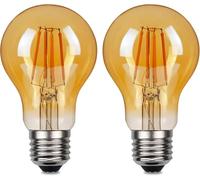 LEDSone E27 LED Edison Screw Filament Bulb, 4W, 450LM, Warm White 2700K, A60 Vintage Amber Glass Globe Energy Saving Light Bulbs, Dimmable, Pack of 2 (A60 E27 2pcs)