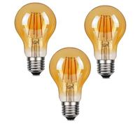 LEDSone E27 LED Edison Screw Filament Bulb, 4W, 450LM, Warm White 2700K, A60 Vintage Amber Glass Globe Energy Saving Light Bulbs, Dimmable, Pack of 3 (A60 E27 3pcs)