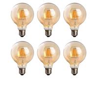 LEDSone E27 LED Vintage Light Bulb Screw 8W Edison Filament Bulb G95 Globe Edison Style Dimmable Bulbs Retro Amber Glass Decorative Bulbs Warm White 2700K (6 Pack)