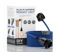 Ledsone E27 Plug-In Lamp Holder, Industrial Pendant Light With Dimmer Switch, 4M Blue Fabric Cable