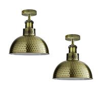 LEDSone E27 Vintage Green Brass Hammered Semi Flush Mount Ceiling Light with 26cm Dome Shade Easy Fit Anti Rust Durable Metal Industrial Ceiling for Kitchen Dining Room Bedroom (2Pack)