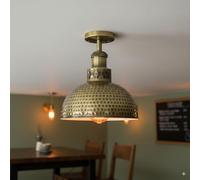 LEDSone E27 Vintage Industrial Ceiling Light with 26cm Dome Shade Easy Fit Premium Quality Anti Rust Durable Metal Green Brass Hammered Finish Light Fittings Ceilings for Kitchen Living Room