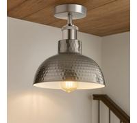 LEDSone E27 Vintage Industrial Ceiling Light with 26cm Dome Shade Easy Fit Premium Quality Anti Rust Durable Metal Satin Nickel Hammered Finish Light Fitting Ceilings for Kitchen Living Room