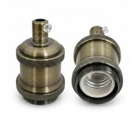 LEDSone E27 Vintage Lamp Socket Ceramic Holder, Green Brass Antique Edison Bulb Base for DIY Pendant Fixture, 2 Pack