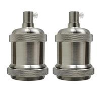 LEDSone E27 Vintage Solid Bulb Socket Ceramics Lamp Holder Edison Screw Light Bulb Socket Adapter Ideal for Vintage Edison Filament Bulbs Antique metal (Satin Nickel 2 Pack)
