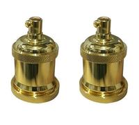 LEDSone E27 Vintage Solid Bulb Socket Ceramics Lamp Holder Edison Screw Light Bulb Socket Adapter Ideal for Vintage Edison Filament Bulbs Antique metal (French gold 2 Pack)