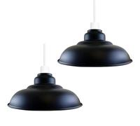 LEDSone Easy Fit Lampshade Industrial Ceiling Pendant Metal Shade 32cm Modern Pendant Lightshades for Bedroom Living Room Restaurant Kitchen Hallways (Black 2 Pack)
