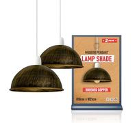 LEDSONE Easy Fit Light Shade, Vintage 2 Pack of Metal 21cm Dome Shaped Brushed Copper Ceiling Light Shade Pendant Light Lampshade for Living Rooms bedrooms Kitchen Dining Room Restaurant Cafe