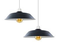 LEDSone Easy fit Retro 36cm Pendant Lampshade, Hanging Pendant Light Shade Easy Fit Various Type Indoor Lampshade loft Industrial Style Metal Light Shade (Black White Inner 2Pack)