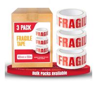 LEDSone Extra Thick Fragile Printed Tape - 48mm wide, 50m long (Pack of 3) | Tear-Resistant, High-Tack & Long-Lasting | Ideal for Packing, Moving, Shipping, Labelling | Fits Dispensers etc