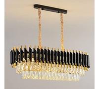 LEDSONE Fancy Ceiling Light, 80cm Large Modern Crystal Glass Chandelier Lamp, Black Tube Gold Stainless Steel Long Round Body E14 Base Bulb Pendant Hanging Fixture, Hallway, Living Room, Hotel, Hall