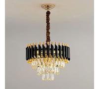 LEDSone Fancy Ceiling Light, Large Modern Crystal Glass Chandelier Lamp, Black Tube Decorated Gold Stainless Steel Round Body Pendant Hanging Fixture, Hallway, Living Room, Hotel 40cm