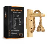 LEDSone Farmhouse Wood Wall Sconce Rustic Hemp Rope Wall Lamp Creative Jute