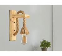 LEDSone Farmhouse Wood Wall Sconce, Rustic Hemp Rope Wall Lamp Creative Pulley Wall Light.Antique Wooden Wall Lamp for Bedroom Stairs Hallway Living Room Entryway