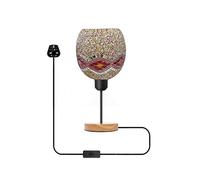 LEDSone Globe Handcrafted Table Lamp Multicoloured Mosaic Glass Wooden Bedside Desk Lamp with ON/Off Switch Plugin UK Plug Night Light Bedside Desk Light Shade for Living Room, Bed Room, Dining Room