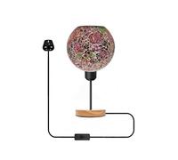 LEDSone Globe Handcrafted Table Lamp Multicoloured Mosaic Glass Wooden Bedside Desk Lamp with ON/Off Switch Plugin UK Plug Night Light Bedside Desk Light Shade for Living Room, Bed Room, Dining Room